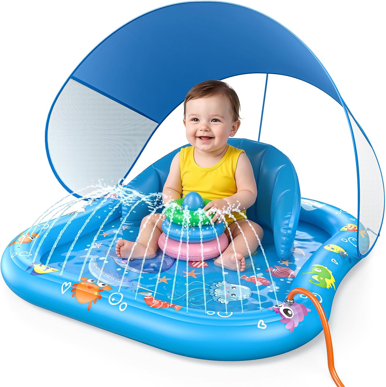 Baby Splash Pad with Sprinkler, Inflatable Baby Pool Float with Canopy – Dsquu