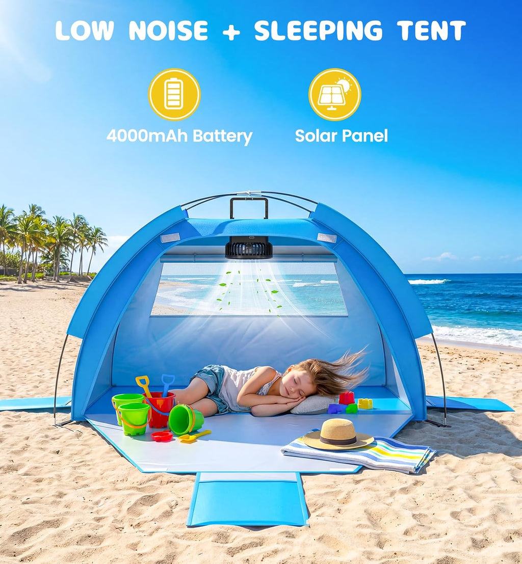 Kids Beach Tent with Solar Fan – UV Protection & Built-In Splash Pool | Portable Sun Shelter