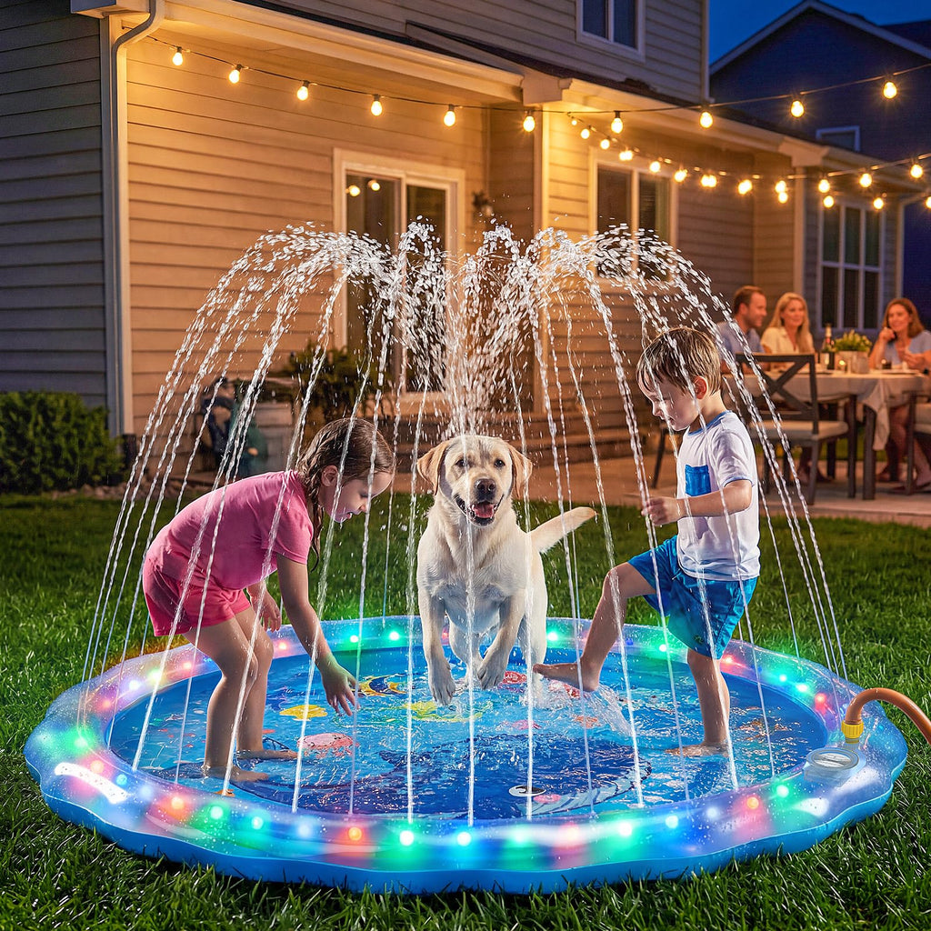 LED Splash Pad Sprinkler for Kids & Dogs – 60" Non-Slip | Outdoor Water Play Mat