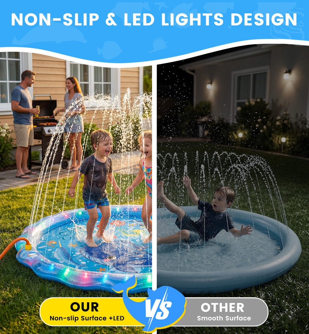 LED Splash Pad Sprinkler for Kids & Dogs – 60" Non-Slip | Outdoor Water Play Mat