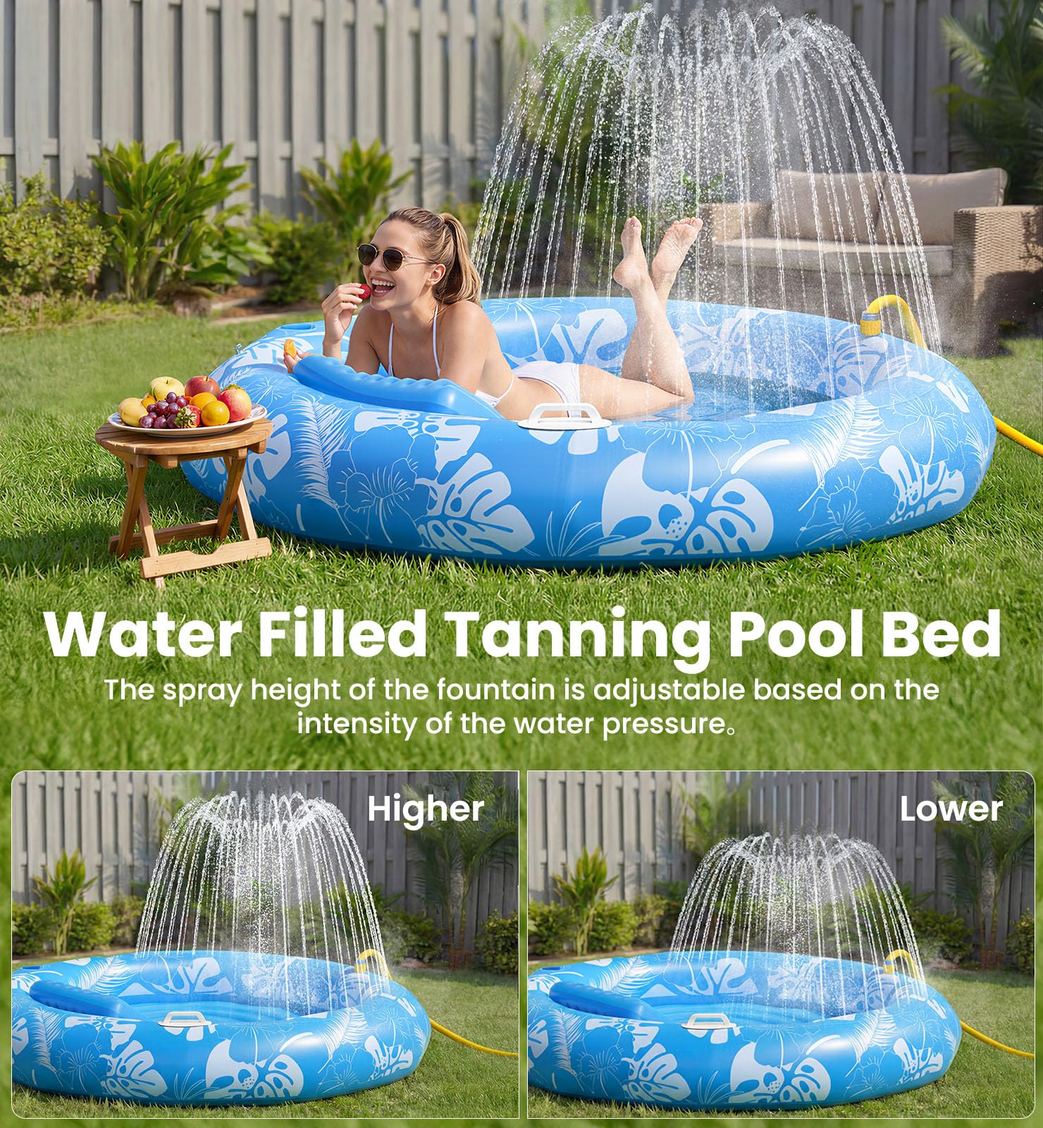 Round Inflatable Tanning Pool with Sprinkler – 72"x65" XL | Sunbathing Lounge Float for Adults