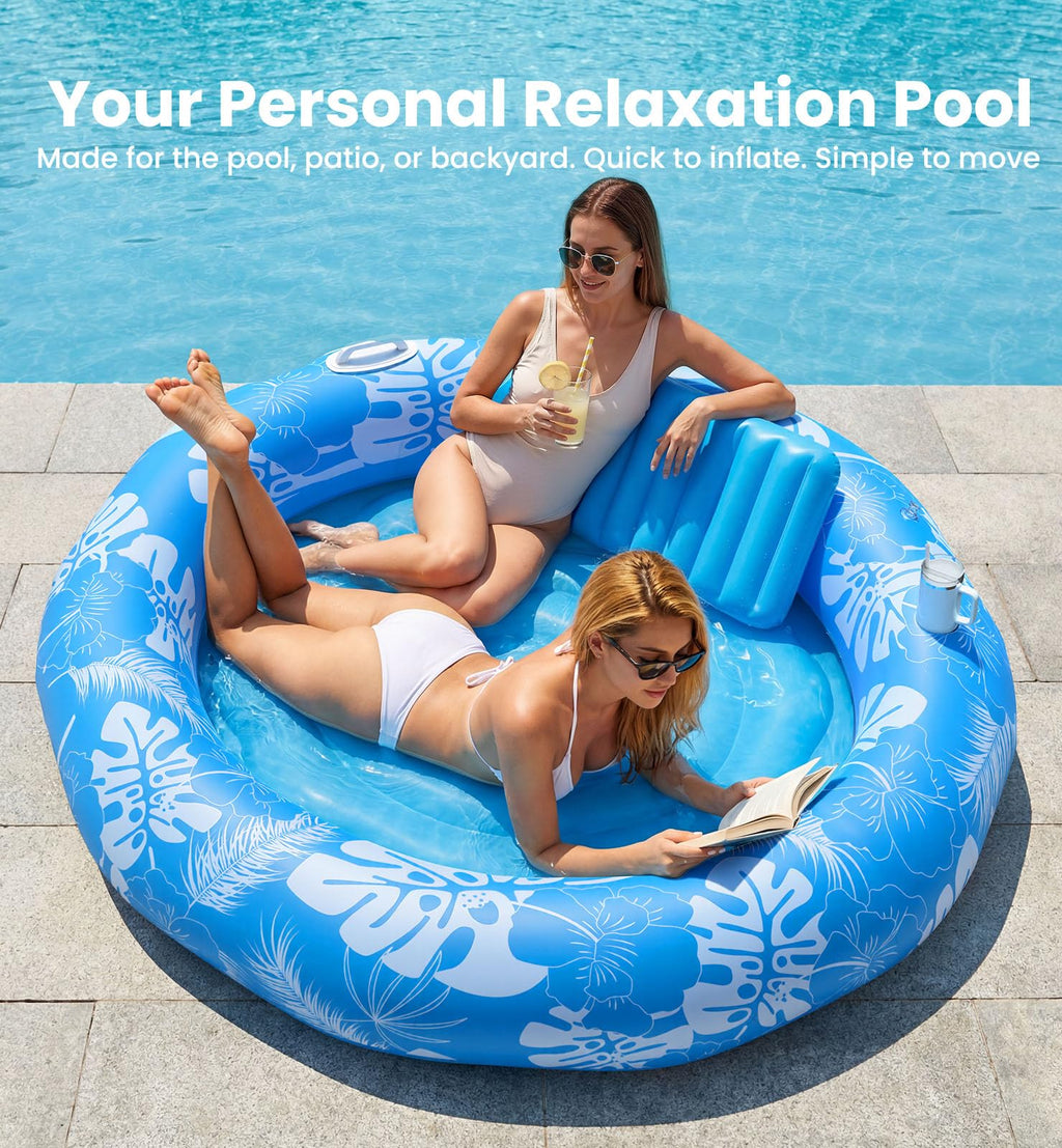 Round Inflatable Tanning Pool with Sprinkler – 72"x65" XL | Sunbathing Lounge Float for Adults