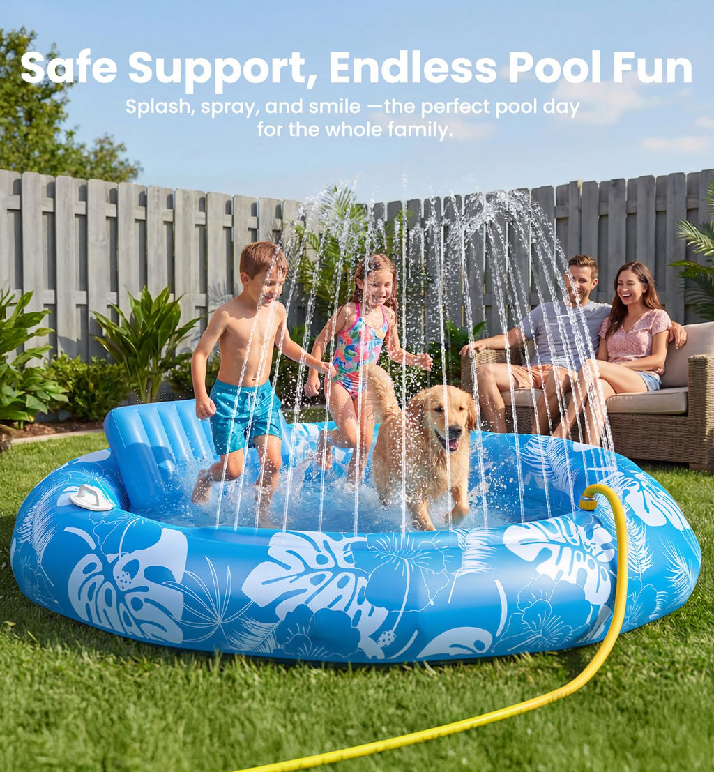 Round Inflatable Tanning Pool with Sprinkler – 72"x65" XL | Sunbathing Lounge Float for Adults