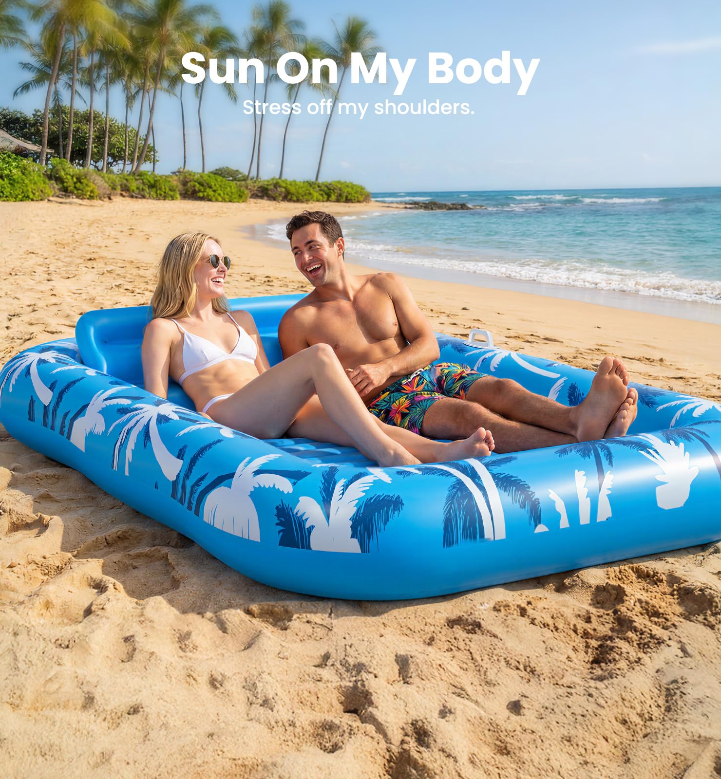 Inflatable Tanning Pool Lounger with Sprinkler – XL Float Raft | 6-in-1 Sunbathing Lounge for Adults