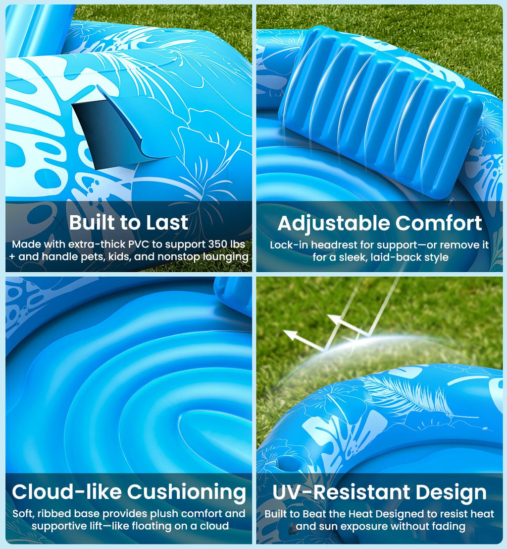 Round Inflatable Tanning Pool with Sprinkler – 72"x65" XL | Sunbathing Lounge Float for Adults