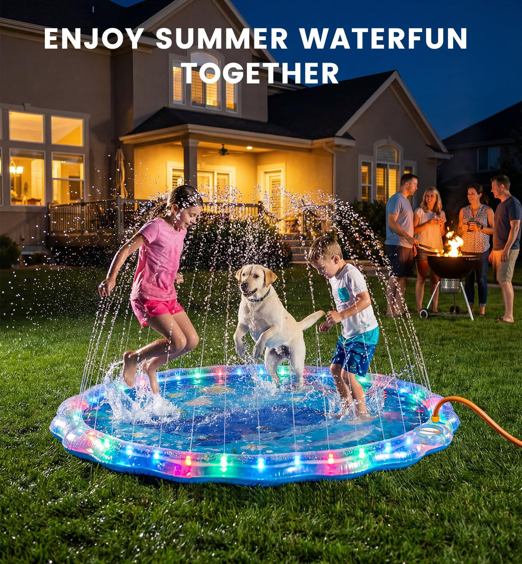 LED Splash Pad Sprinkler for Kids & Dogs – 60" Non-Slip | Outdoor Water Play Mat