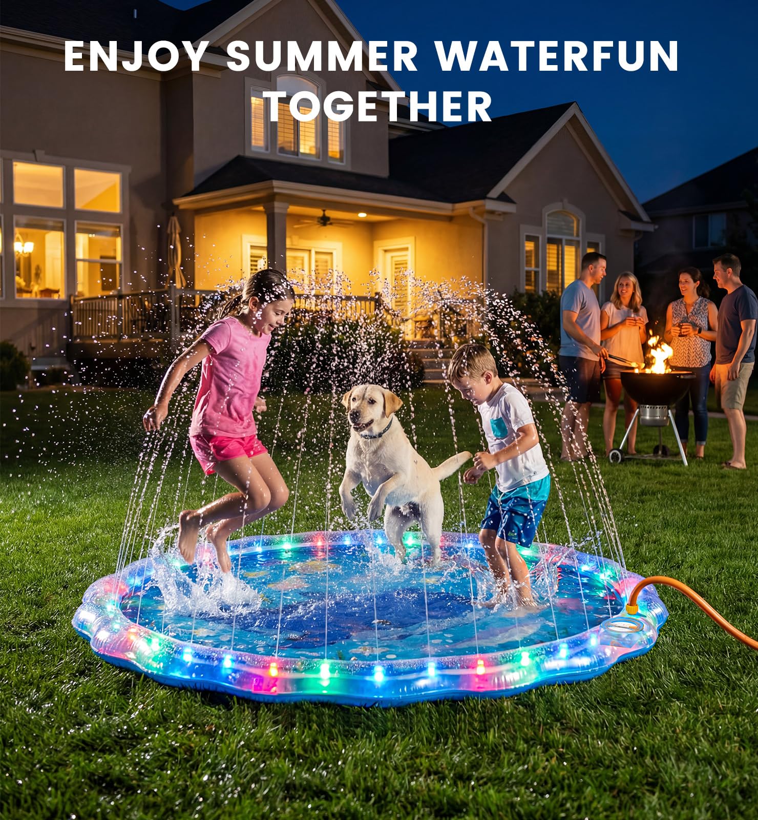 LED Splash Pad Sprinkler for Kids & Dogs – 60" Non-Slip | Outdoor Water Play Mat