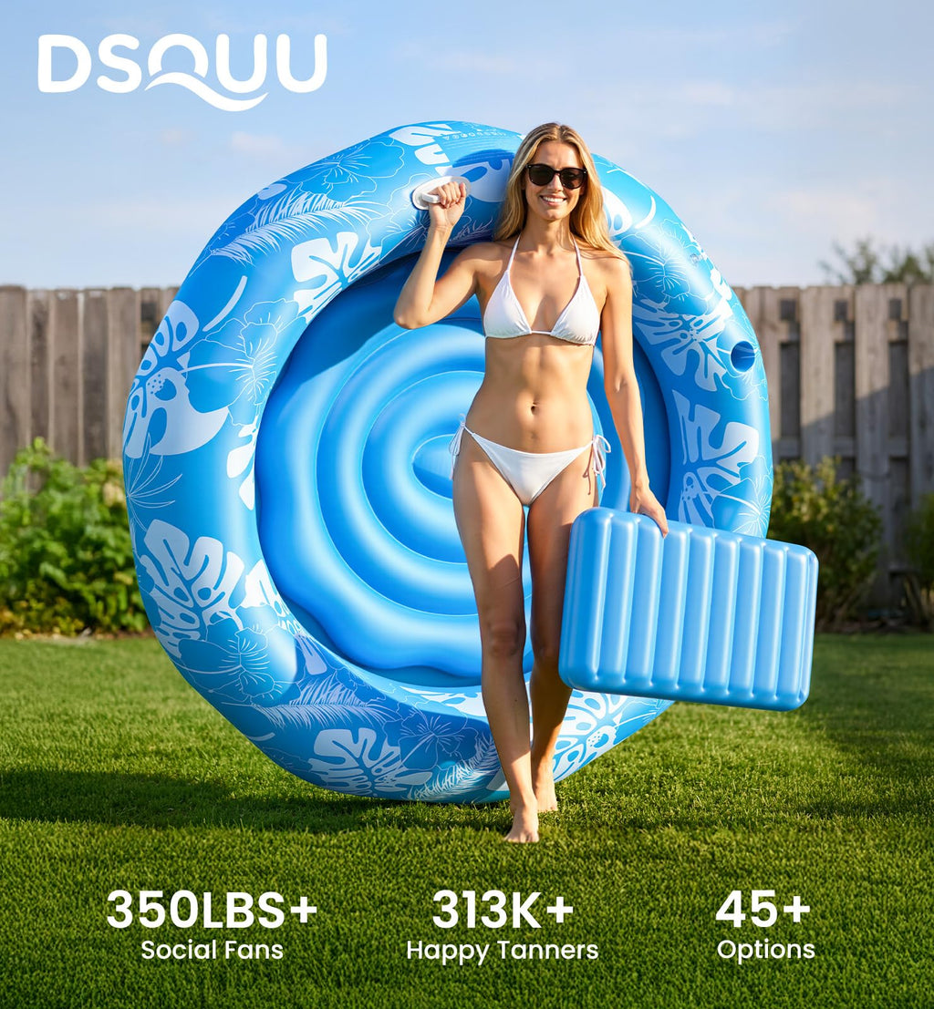 Round Inflatable Tanning Pool with Sprinkler – 72"x65" XL | Sunbathing Lounge Float for Adults